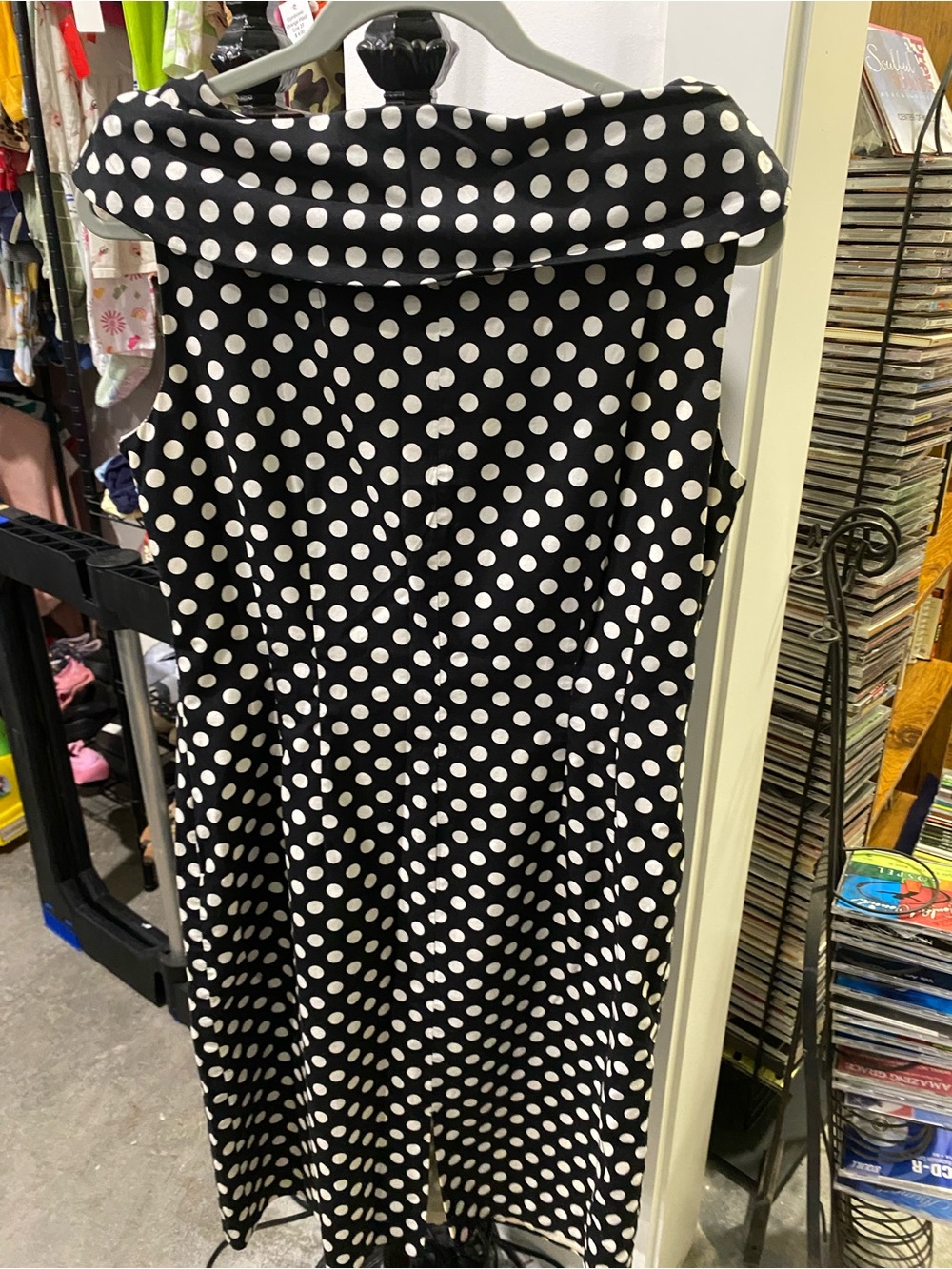 Tahari Black and White Polka Dot Cowl Neck Midi Dress - Picture 4 of 5